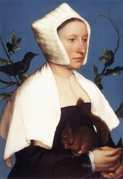  Hans Pintura al %C3%B3leo - Retrato de una dama con una ardilla y un estornino Renacimiento Hans Holbein el Joven